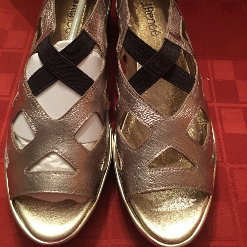 JRenee Gold Crisscrossed Style Sandal